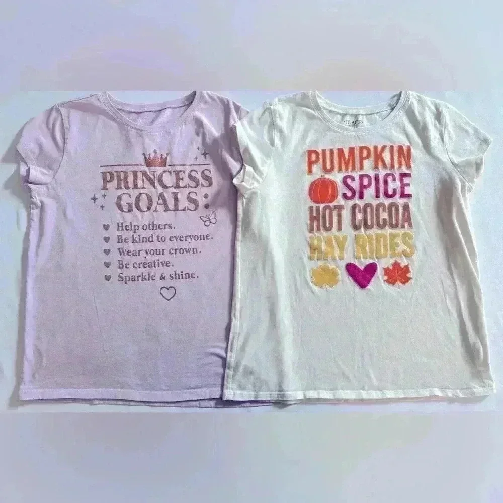 The Children's Place Girls Pumkin Spice Graphic tee & Princess Goals Tee (596)